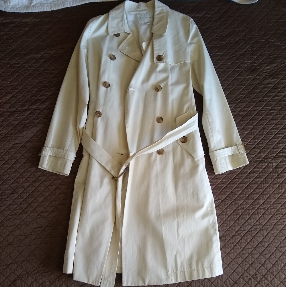 A Banana Republic Trench Coat with a tie belt.